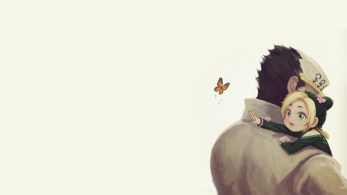 Jolyne Cujoh and Jotaro Kujo from JoJo's Bizarre Adventure with butterfly