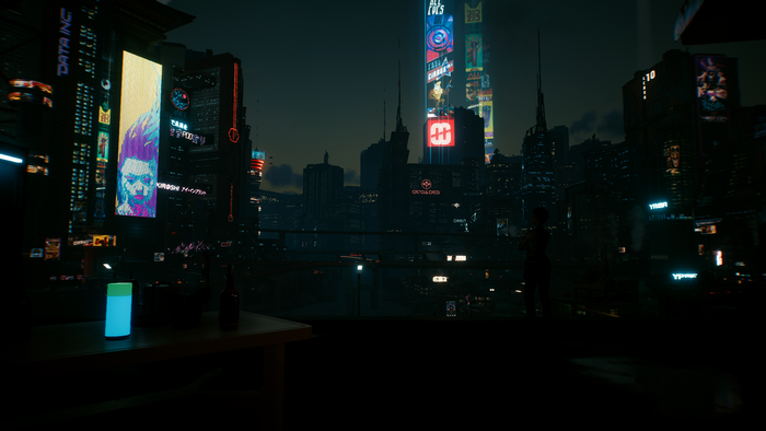 Cyberpunk 2077 city skyline at night