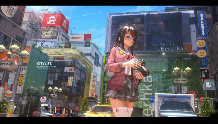 Anime girl with camera in Shibuya, Tokyo