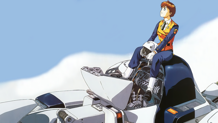 Girl in uniform on a futuristic motorcycle