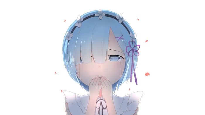 Rem from Re:Zero crying with petals falling