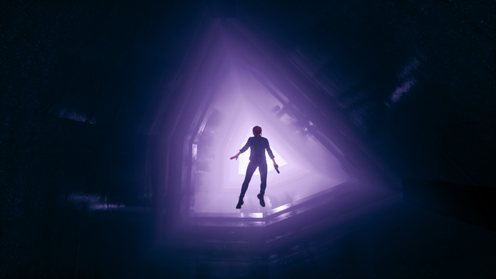 Jesse Faden from Control in a triangular tunnel