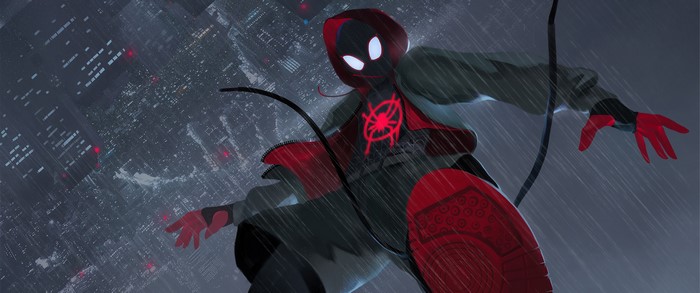 Miles Morales from Spider-Man: Into the Spider-Verse in the rain