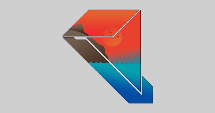 Geometric Sunset Over Sea Illustration