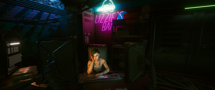 Judy Alvarez from Cyberpunk 2077 at Lizzie's Bar