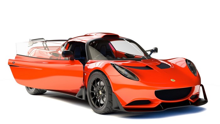 Red Lotus Exige CGI render with open door