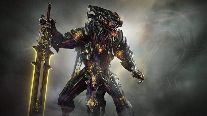 Chroma from Warframe holding a sword