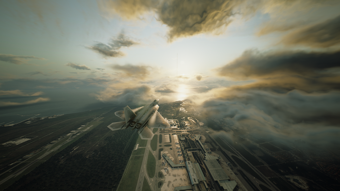 F-22 Raptor from Ace Combat 7 over an airfield
