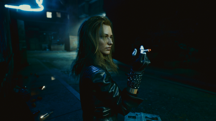 Woman smoking in Cyberpunk 2077