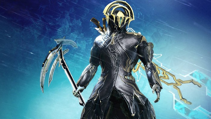 Frost from Warframe holding scythes
