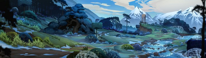 Fantasy landscape with mountains and forest