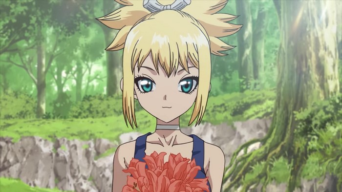 Kohaku from Dr. Stone holding flowers