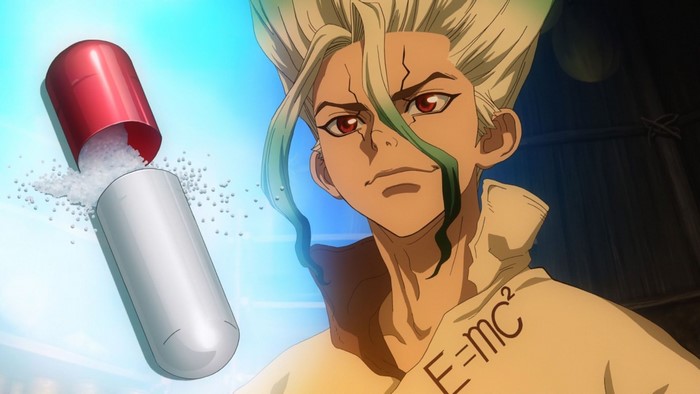 Senkuu Ishigami from Dr. Stone with a pill