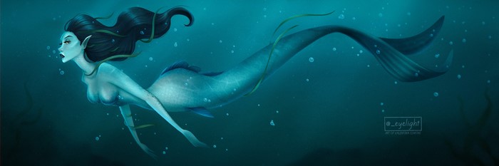 Mermaid swimming underwater by Valentina Contini