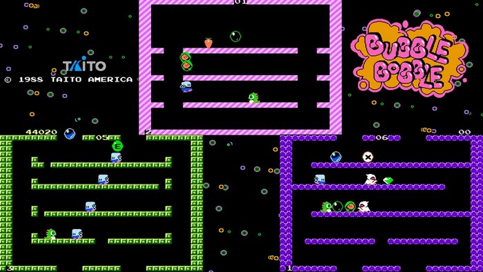Bubble Bobble game screens with Taito logo