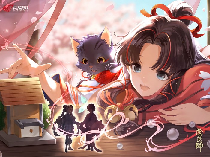 Anime girl with cat from Onmyoji