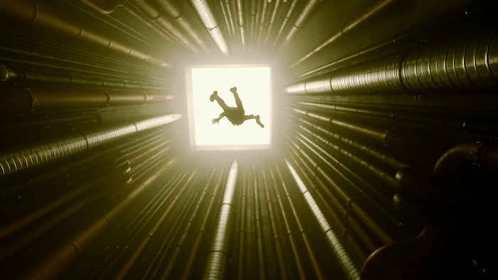Jesse Faden falling through pipes in Control