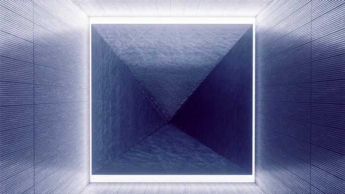 Abstract geometric shape in a futuristic room
