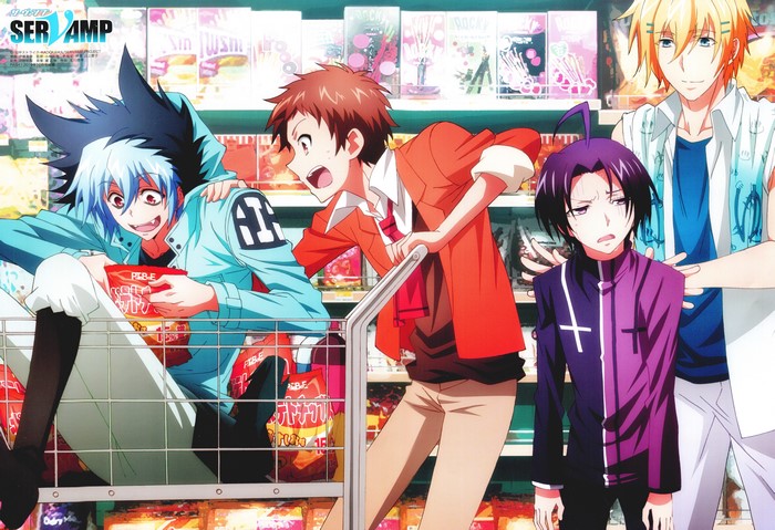Servamp anime boys in a supermarket