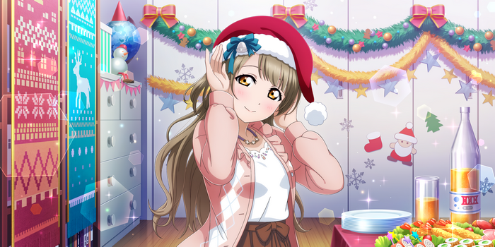 Anime girl in Santa hat at Christmas party