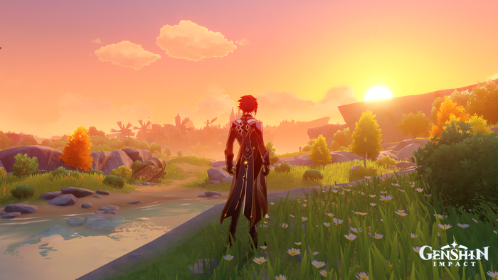 Zhongli from Genshin Impact at Sunset