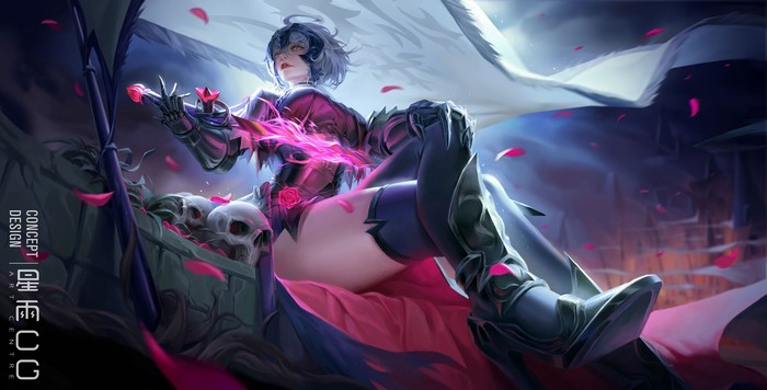 Fantasy girl with yellow eyes and pink energy
