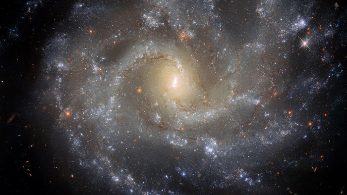 Spiral galaxy with bright core and star clusters