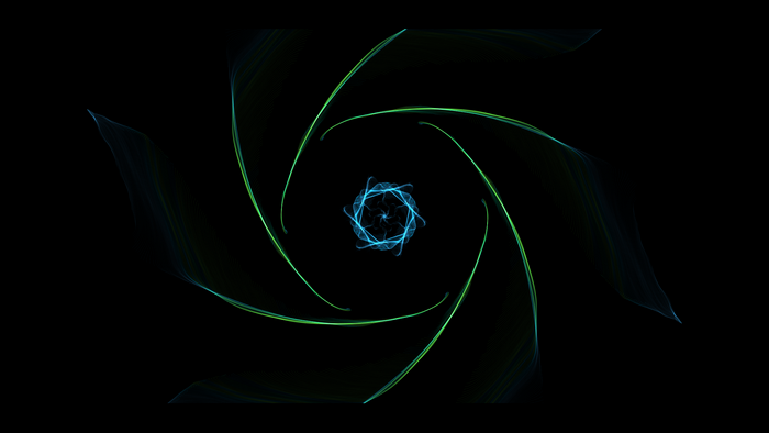 Abstract digital art spiral with blue and green light