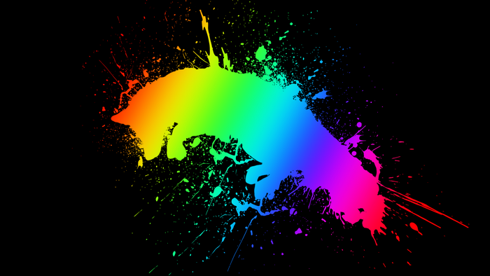 Colorful paint splatter silhouette of a fox