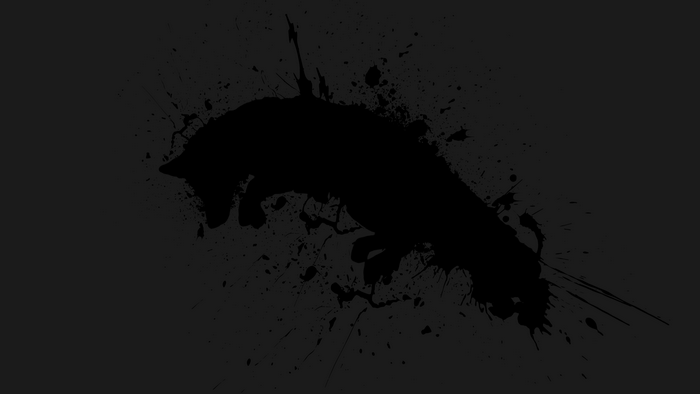 Black silhouette of a jumping fox with paint splatters
