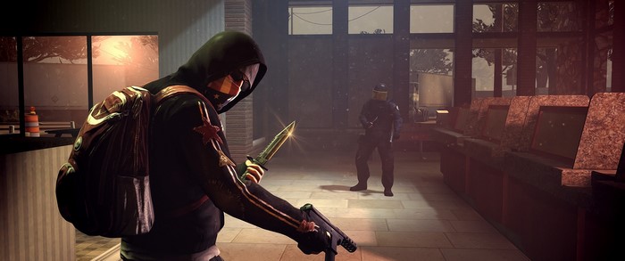 Counter-Strike: Global Offensive character with knife and gun
