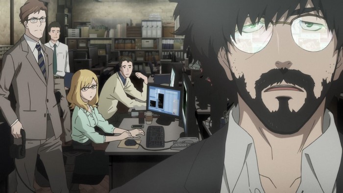 Anime men in an office setting