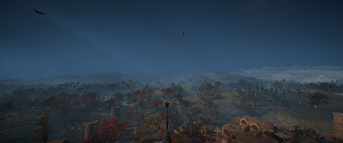 Assassin's Creed Valhalla landscape with mountains and trees
