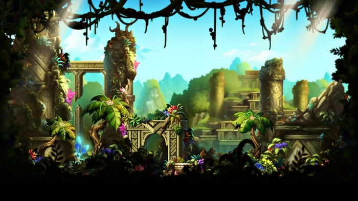 MapleStory jungle ruins with ancient architecture