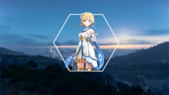 Lumine from Genshin Impact in a Hexagon Frame