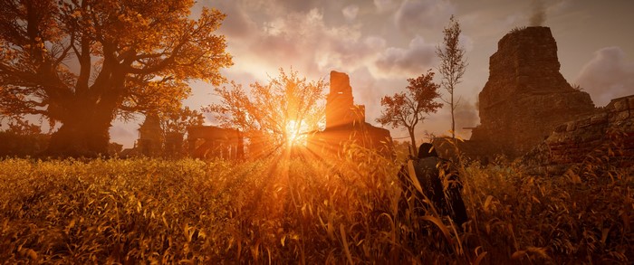 Assassin's Creed Valhalla landscape at sunset