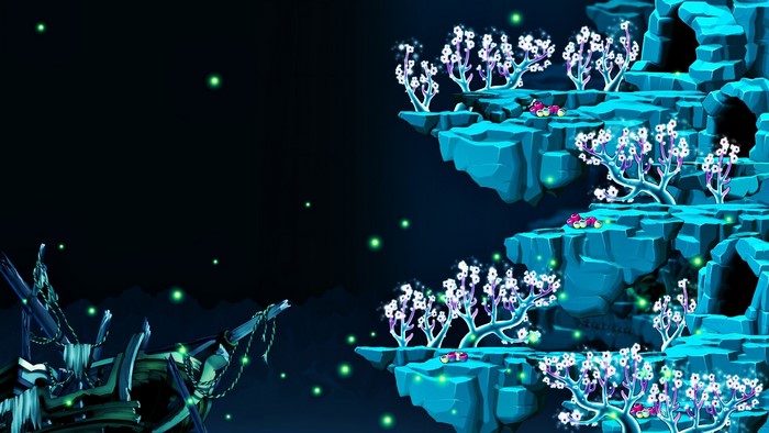 MapleStory underwater scene with shipwreck and glowing flora