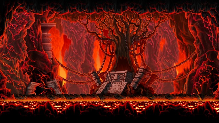 MapleStory Lava Cave with Ancient Tree and Chains