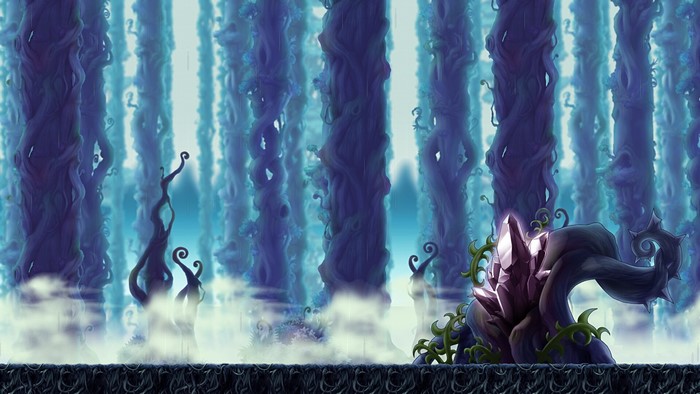 MapleStory forest with glowing crystals