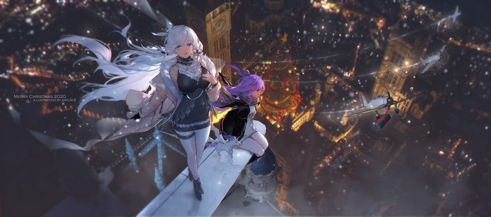 Illustrious and Unicorn from Azur Lane in London at Christmas