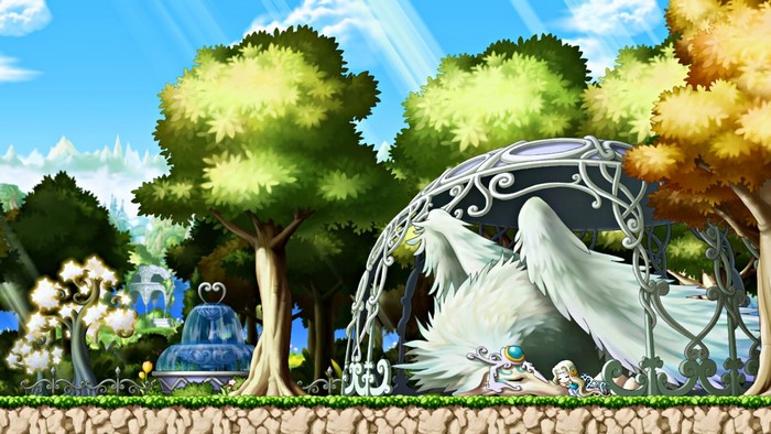 MapleStory: White Dragon and Girl in Fantasy Garden