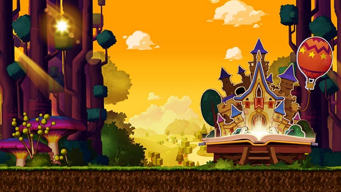 MapleStory video game art with castle and hot air balloon