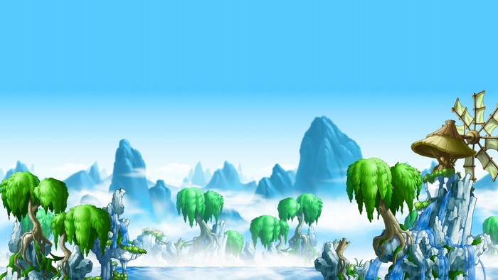 MapleStory landscape with floating islands and mountains