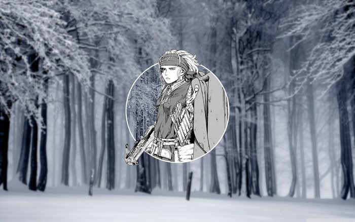 Anime character with crossbow in snowy forest