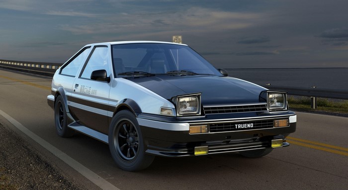 Toyota Sprinter Trueno AE86 GT-Apex on a coastal road
