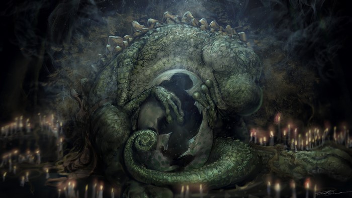 Yoshi hatching from an egg surrounded by candles