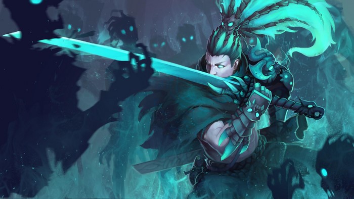 Yasuo from League of Legends with spectral figures