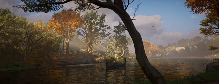 Assassin's Creed Valhalla landscape with a Viking boat