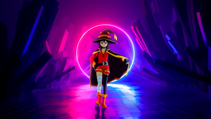 Megumin Neon Glow in Futuristic Tunnel