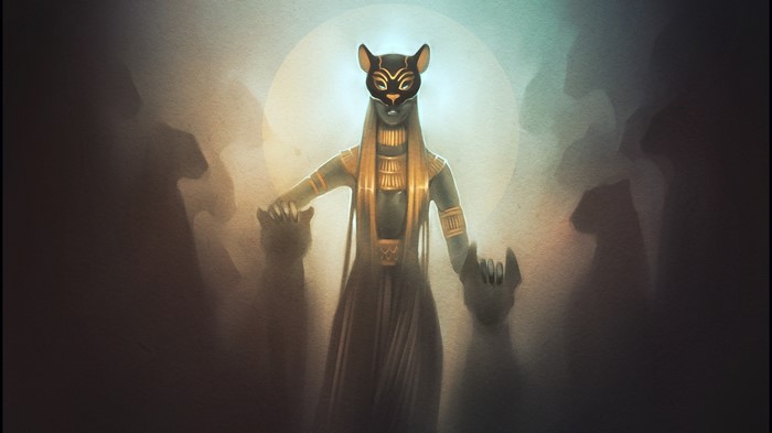 Bastet Egyptian goddess with cat mask